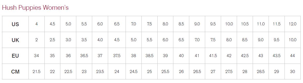 Hush Puppies Size Chart: A Visual Reference of Charts | Chart Master